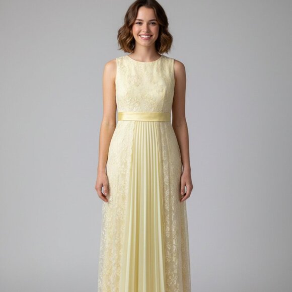 Dresses & Skirts - Vintage 1950s Butter Yellow Chiffon Lace Formal Dress | Prom / Party | XS/S